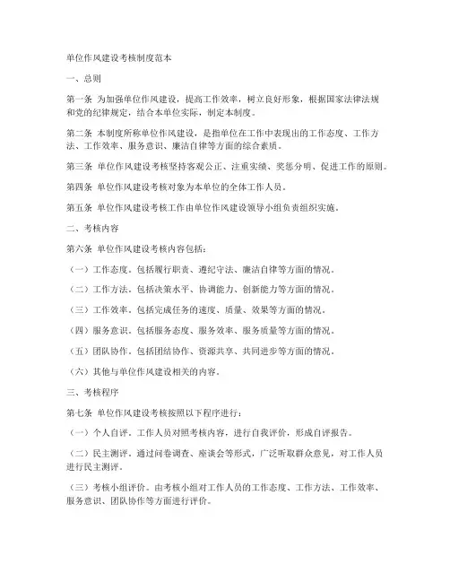 单位作风建设考核制度范本