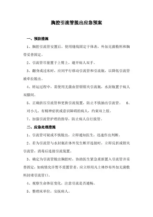胸腔引流管脱出应急预案