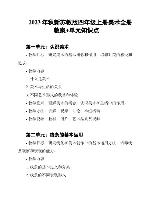2023年秋新苏教版四年级上册美术全册教案+单元知识点