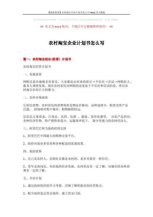 【最新推荐】农村淘宝企业计划书怎么写-word范文模板 (4页)
