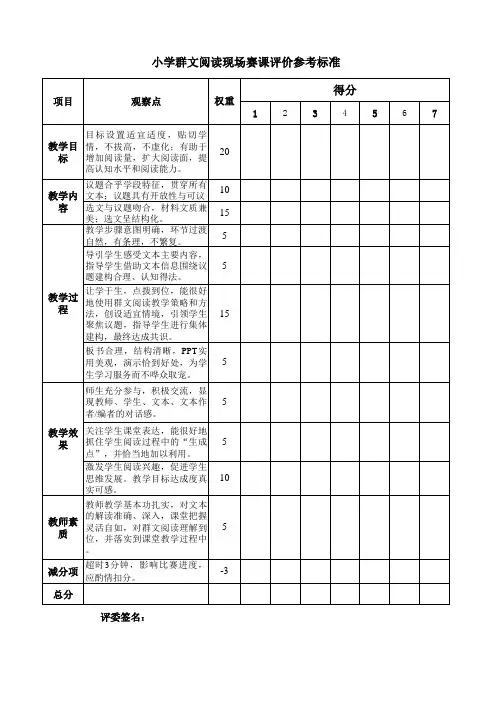 语文群文阅读现场赛课评价(评分)标准