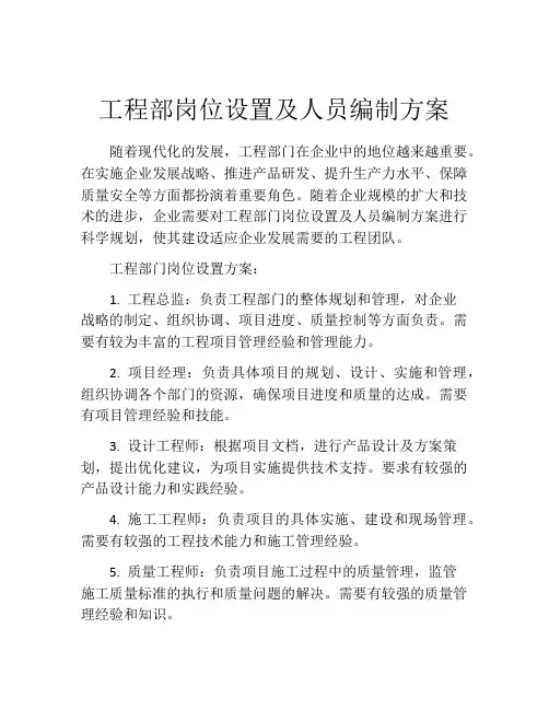工程部岗位设置及人员编制方案