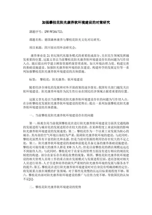 加强攀枝花阳光康养软环境建设的对策研究