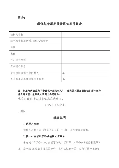 增值税专用发票开票信息采集表