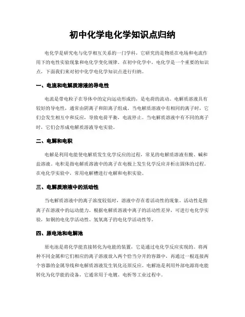 初中化学电化学知识点归纳