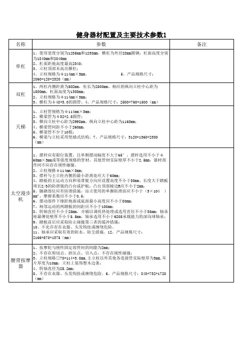 健身器材配置及主要技术参数 