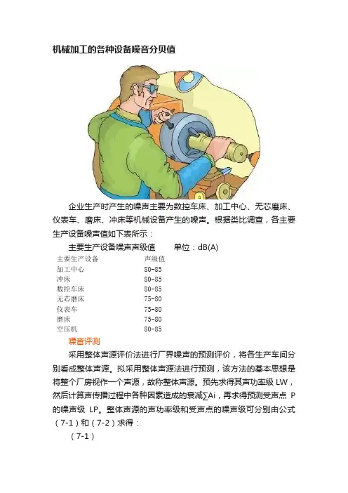 机械加工的各种设备噪音分贝值