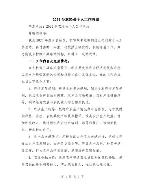 2024乡农经员个人工作总结