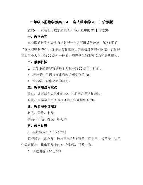 一年级下册数学教案-6.4各人眼中的20▏沪教版