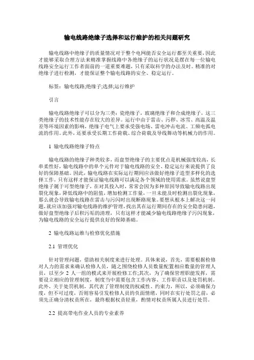 输电线路绝缘子选择和运行维护的相关问题研究