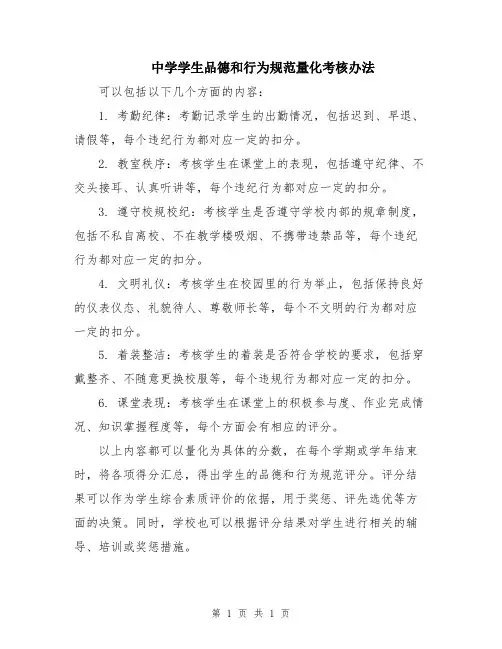 中学学生品德和行为规范量化考核办法