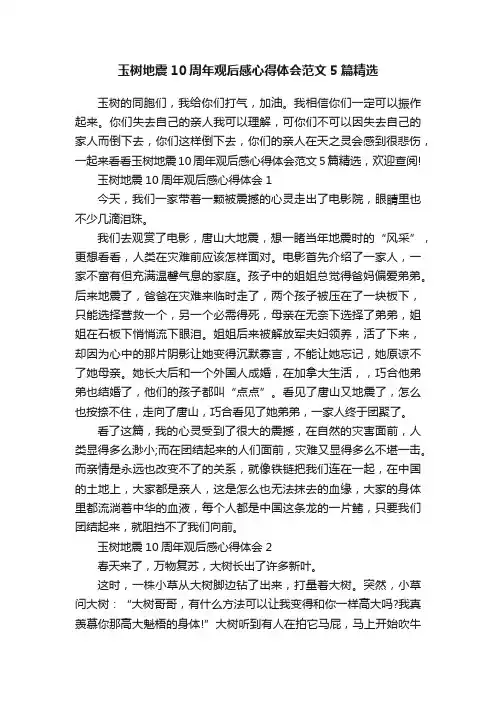 玉树地震10周年观后感心得体会范文5篇精选