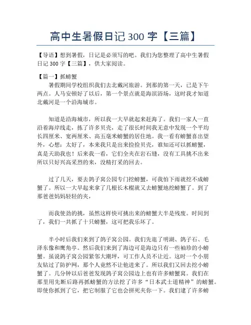 高中生暑假日记300字【三篇】