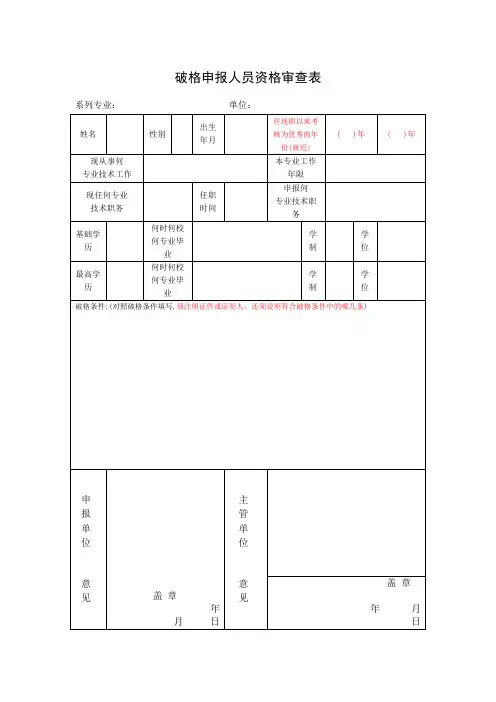 破格申报人员资格审查表