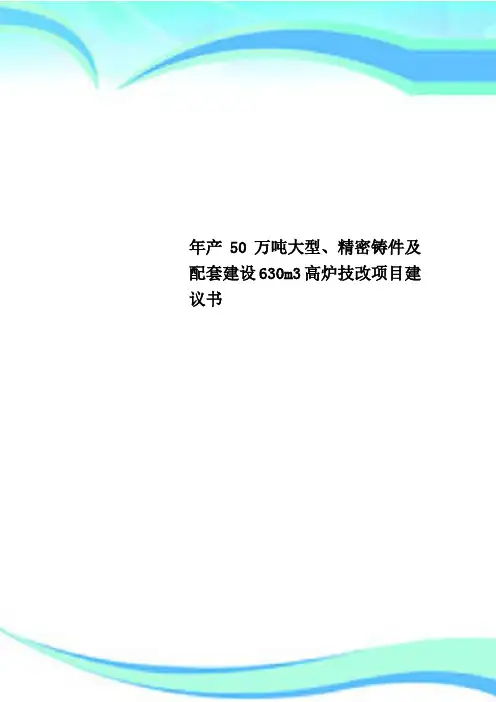 年产50万吨大型、精密铸件及配套建设630m3高炉技改项目建议书