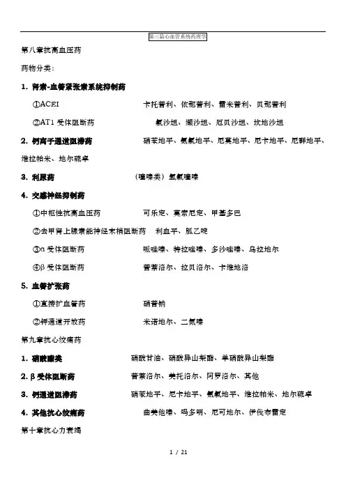 药理学大纲-药物分类