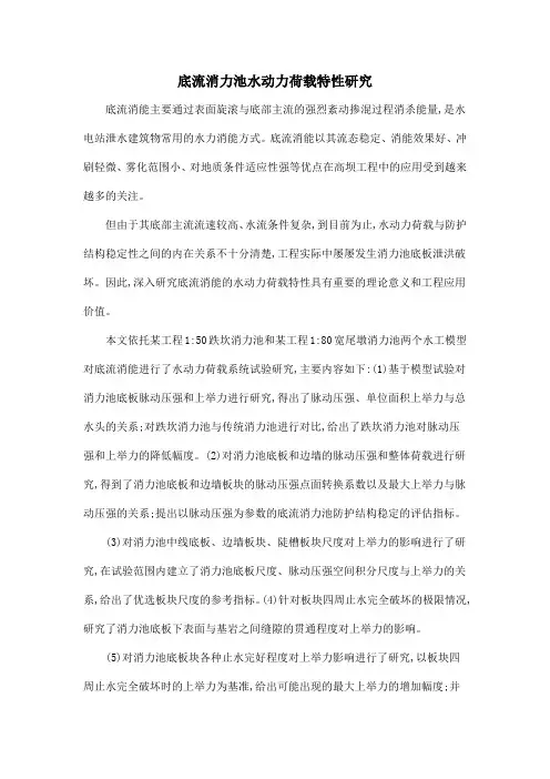 底流消力池水动力荷载特性研究
