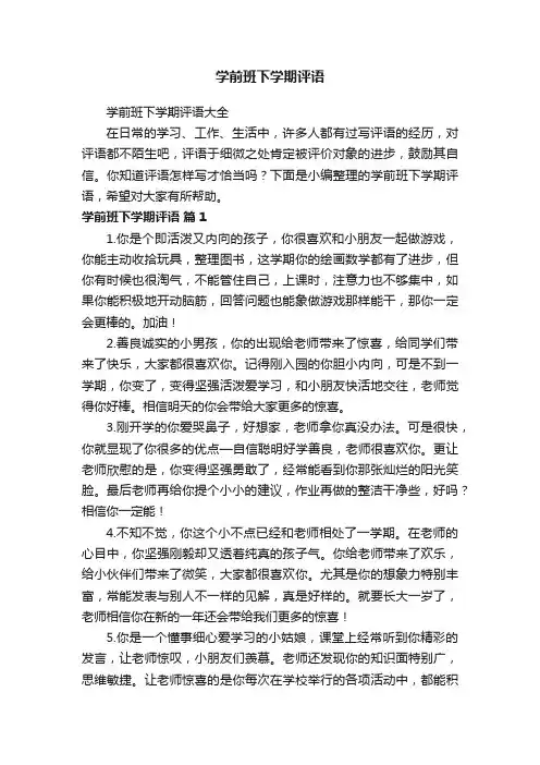 学前班下学期评语