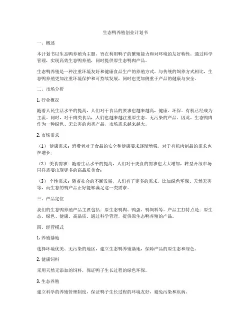 生态鸭养殖创业计划书