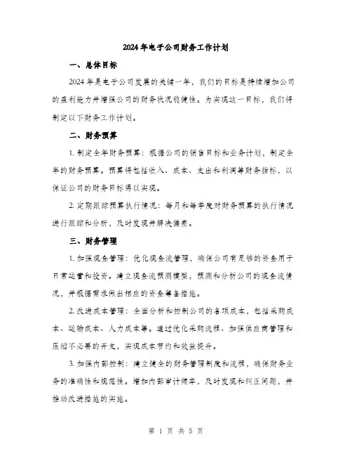 2024年电子公司财务工作计划(2篇)