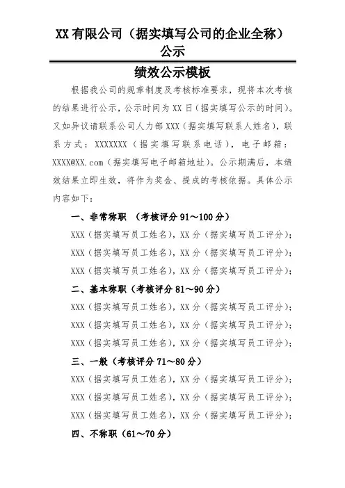 绩效公示模板