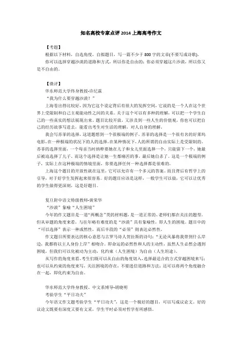 2014上海高考作文专家点评
