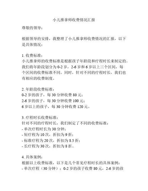 小儿推拿师收费情况汇报