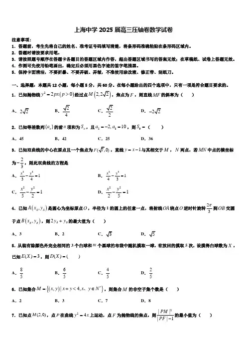 上海中学2025届高三压轴卷数学试卷含解析