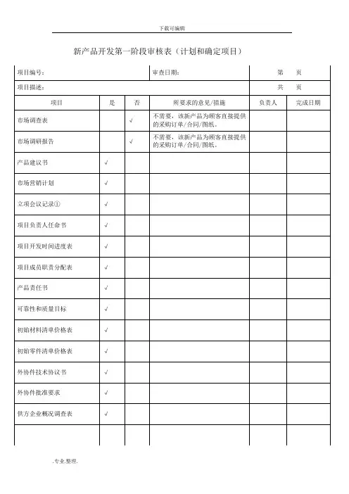 新产品开发评审表格模板