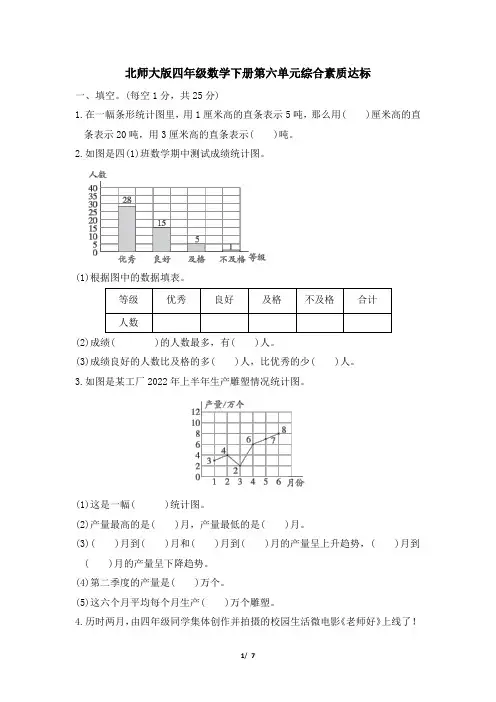 北师大版四年级数学下册第六单元综合素质达标试卷 附答案