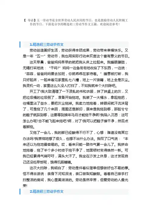 精选初三劳动节作文五篇