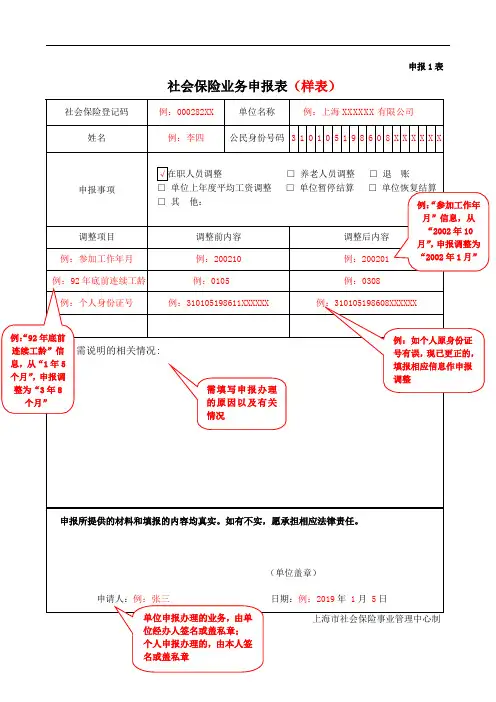 社会保险业务申报表(填表说明)