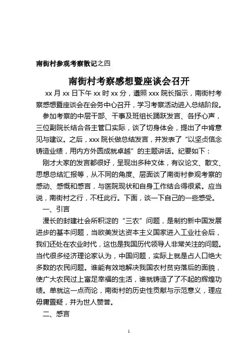 南街村考察感想暨座谈会召开