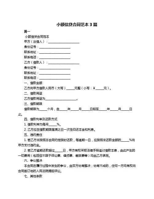 小额信贷合同范本3篇