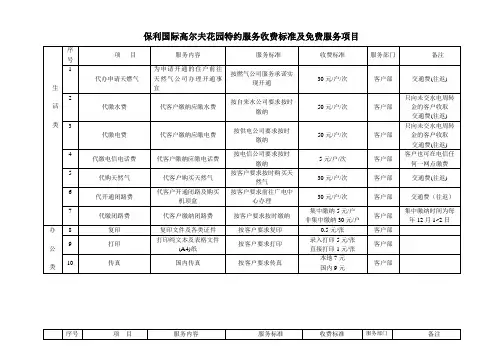 保利物业特约服务项目及收费标准