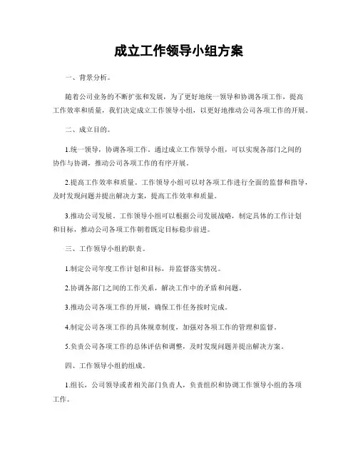 成立工作领导小组方案