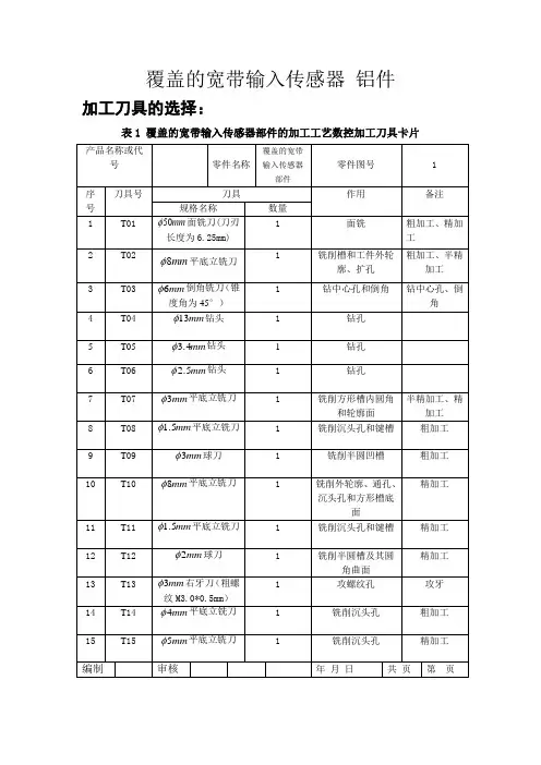刀具卡片与工序表