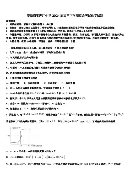 安徽省毛坦厂中学2024届高三下学期联合考试化学试题含解析