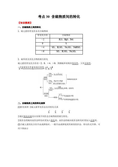 考点30 含硫物质之间的转化-(解析版)