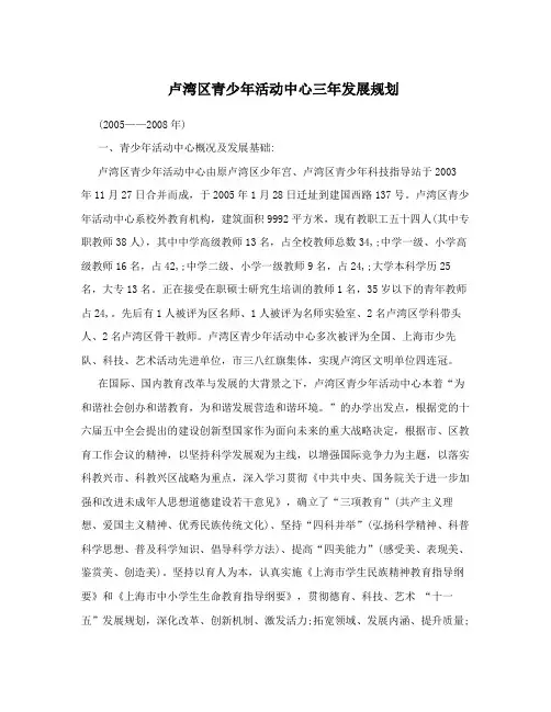 卢湾区青少年活动中心三年发展规划