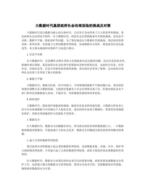 大数据时代基层政府社会治理面临的挑战及对策