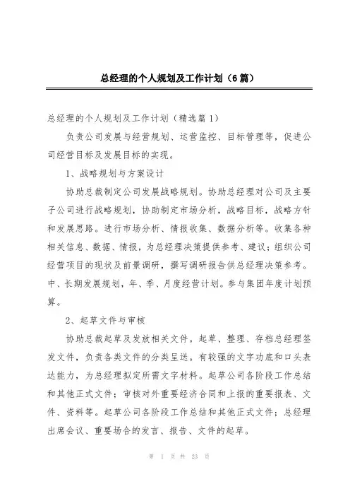 总经理的个人规划及工作计划(6篇)