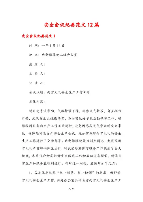 安全会议纪要范文12篇