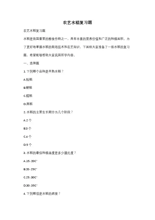 农艺水稻复习题