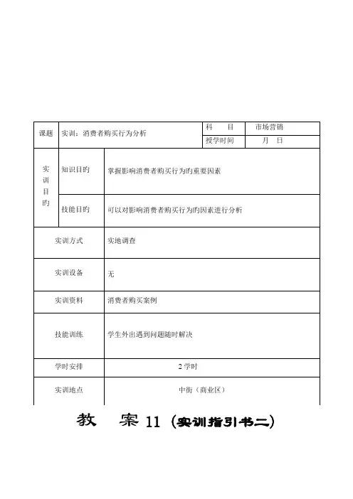 市场营销教案实训消费者购买行为研究分析