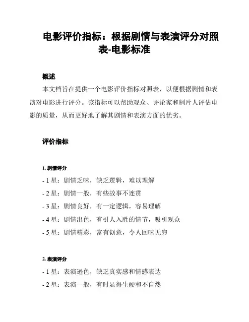 电影评价指标：根据剧情与表演评分对照表-电影标准