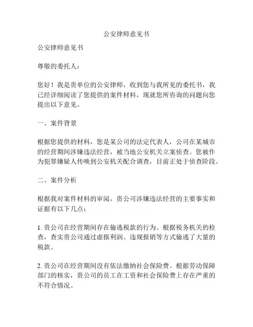 公安律师意见书