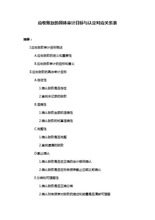 应收账款的具体审计目标与认定对应关系表