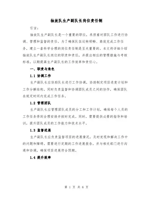 抽放队生产副队长岗位责任制(3篇)