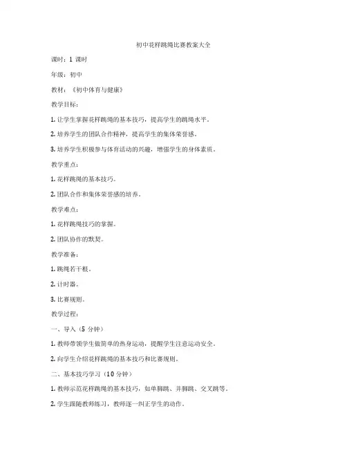 初中花样跳绳比赛教案大全